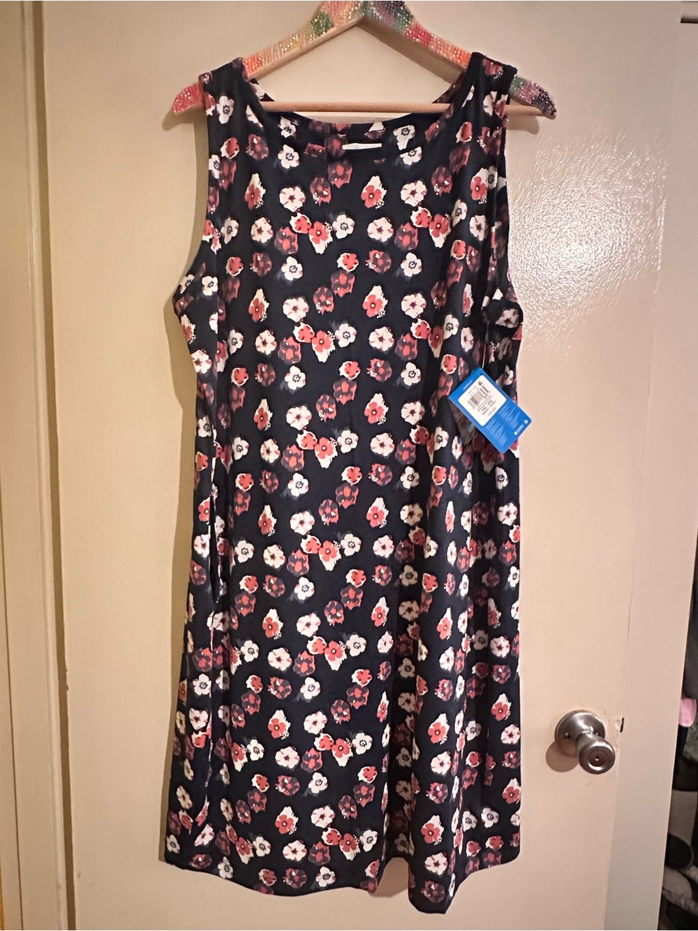 Columbia Black Floral Sleeveless Mini Dress with Pink & White Flowers